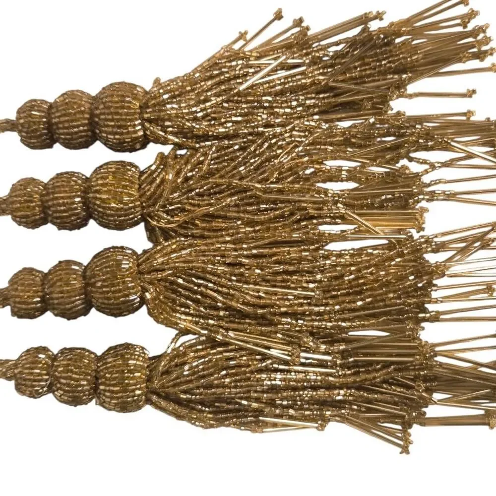 Vintage Gold Glass Beaded Passementerie Tassels Set of 4 Decor Accents